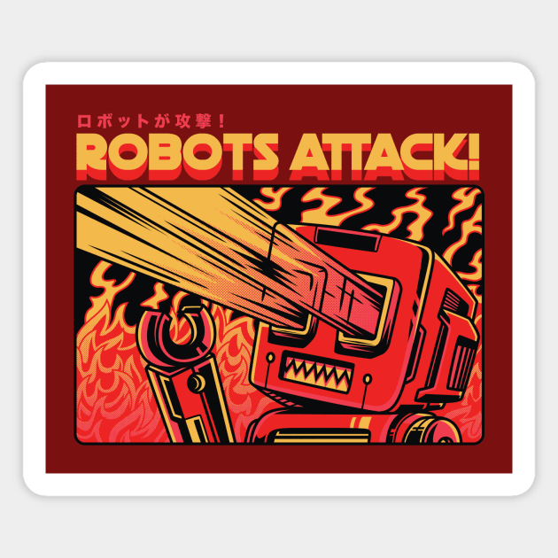 Retro Sci Fi Robots Attack! Magnet by SLAG_Creative